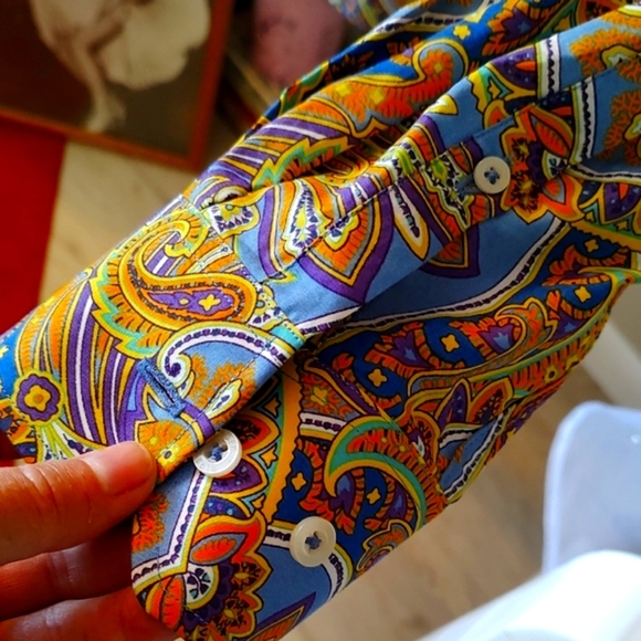 Alan Flusser Long Sleeve Casual Button Down Cotten Shirt Size Large Boho Retro - Picture 8 of 12